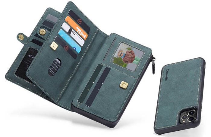 CaseMe iPhone 11 Pro Vintage Multi-Functional Zipper Wallet Magnetic Detachable 2 in 1 Folio Case