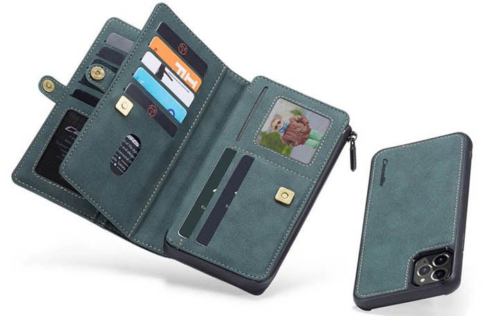 CaseMe iPhone 11 Pro Max Vintage Multi-Functional Zipper Wallet Magnetic Detachable 2 in 1 Folio Case