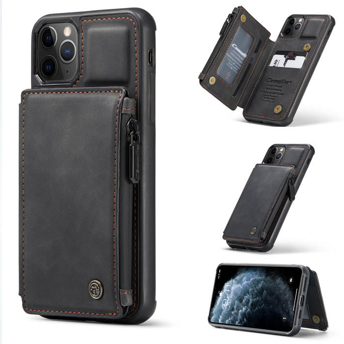 CaseMe iPhone 11 Pro Max Zipper Pocket Card Slots Cover Black