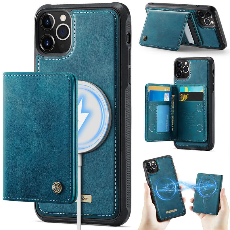 CaseMe iPhone 11 Pro Max 2-in-1 Magnetic Wallet Case with RFID Blocking & Wireless Charging - Blue