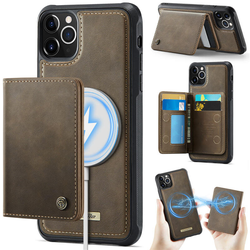 CaseMe iPhone 11 Pro Max 2-in-1 Magnetic Wallet Case with RFID Blocking & Wireless Charging - Coffee