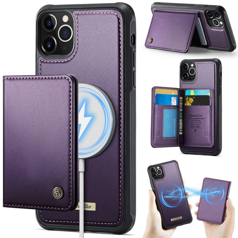 CaseMe iPhone 11 Pro Max 2-in-1 Magnetic Wallet Case with RFID Blocking & Wireless Charging - Purple