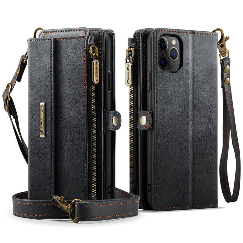 CaseMe iPhone 11 Pro Max Wallet Case – RFID Blocking, 9 Card Slots, Crossbody Strap & Wireless Charging