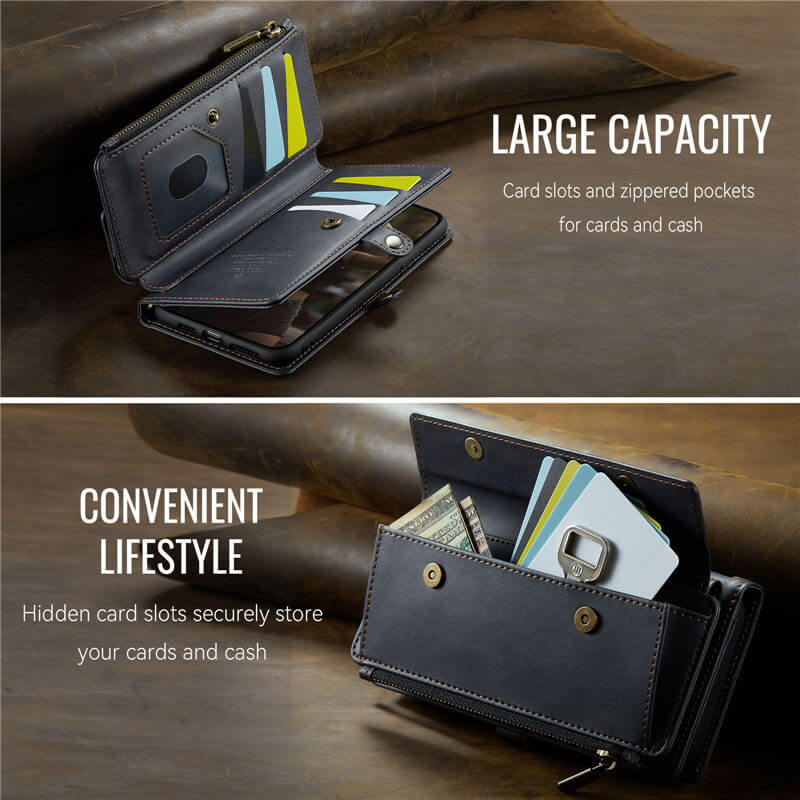 CaseMe iPhone 11 Pro Max Wallet Case – RFID Blocking, 9 Card Slots, Crossbody Strap & Wireless Charging