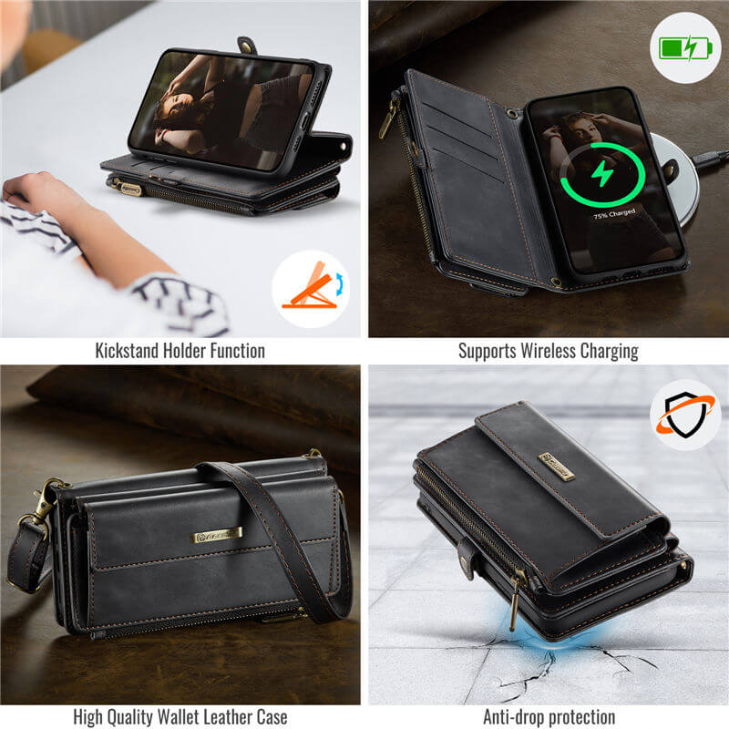 CaseMe iPhone 11 Pro Max Wallet Case – RFID Blocking, 9 Card Slots, Crossbody Strap & Wireless Charging