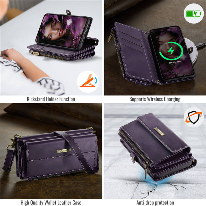 CaseMe iPhone 11 Pro Max Wallet Case – RFID Blocking, 9 Card Slots, Crossbody Strap & Wireless Charging