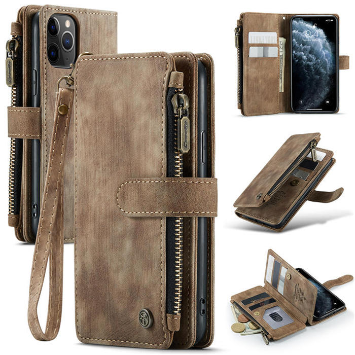 CaseMe iPhone 11 Pro Zipper Wallet Kickstand Case Coffee