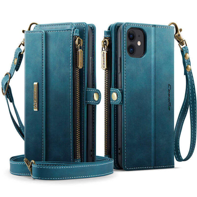 CaseMe iPhone 11 Wallet Case – RFID Blocking, 9 Card Slots, Crossbody Strap & Wireless Charging