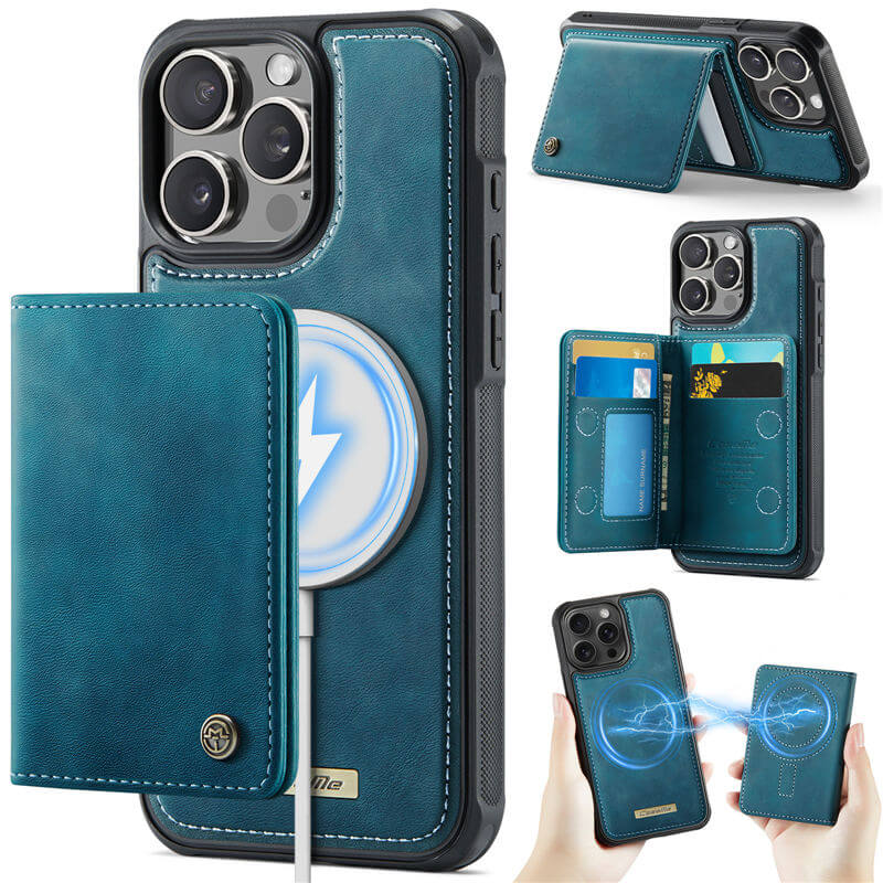 CaseMe iPhone 12/12 Pro 2-in-1 Magnetic Wallet Case with RFID Blocking & MagSafe Compatible - Blue