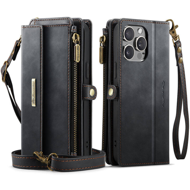 CaseMe iPhone 14 Pro Wallet Case – RFID Blocking, 9 Card Slots, Crossbody Strap & Wireless Charging