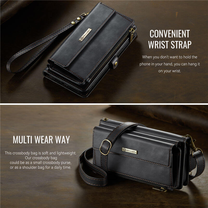 CaseMe iPhone 14 Pro Wallet Case – RFID Blocking, 9 Card Slots, Crossbody Strap & Wireless Charging