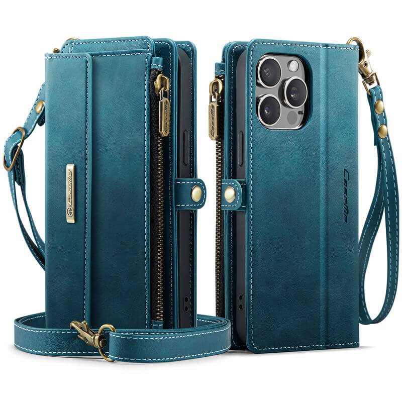 CaseMe iPhone 13 Pro Max Wallet Case – RFID Blocking, 9 Card Slots, Crossbody Strap & Wireless Charging