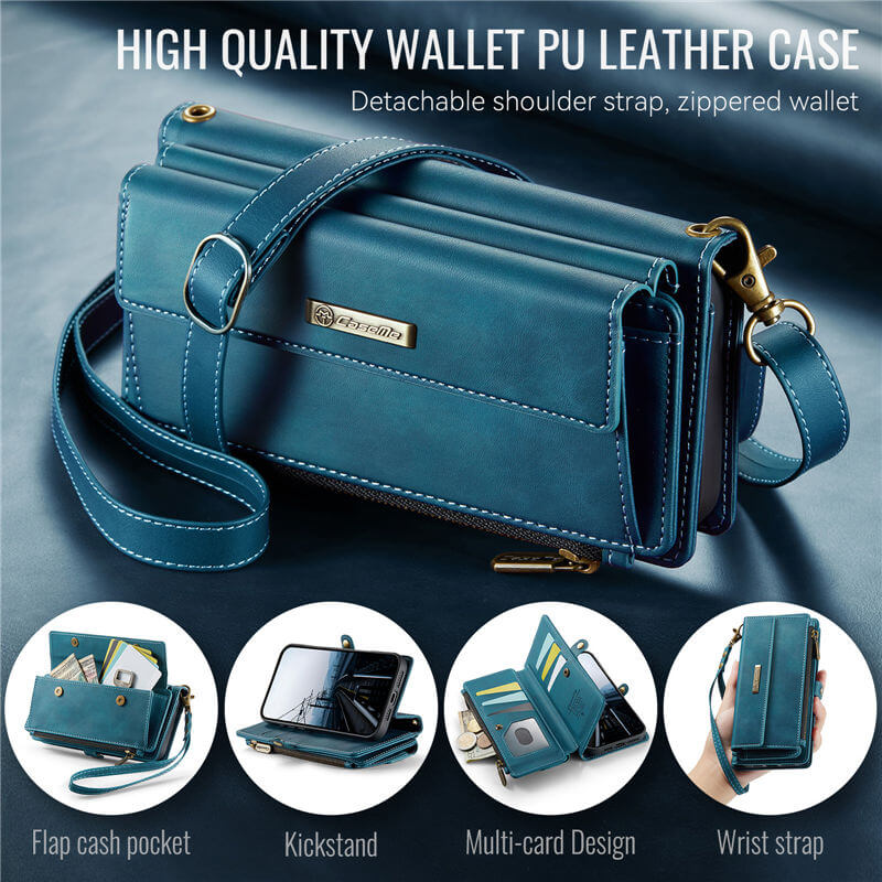 CaseMe iPhone 13 Pro Max Wallet Case – RFID Blocking, 9 Card Slots, Crossbody Strap & Wireless Charging