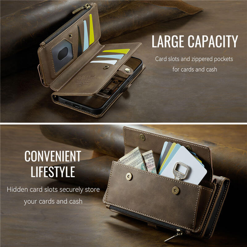 CaseMe iPhone 13 Pro Max Wallet Case – RFID Blocking, 9 Card Slots, Crossbody Strap & Wireless Charging
