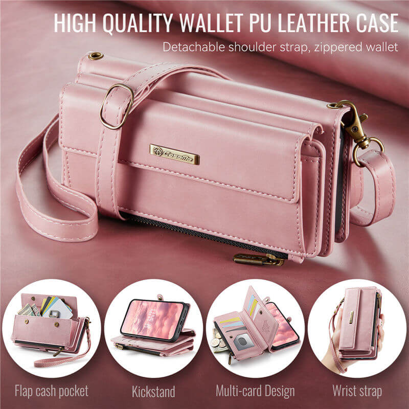 CaseMe iPhone 15 Pro Wallet Case – RFID Blocking, 9 Card Slots, Crossbody Strap & Wireless Charging