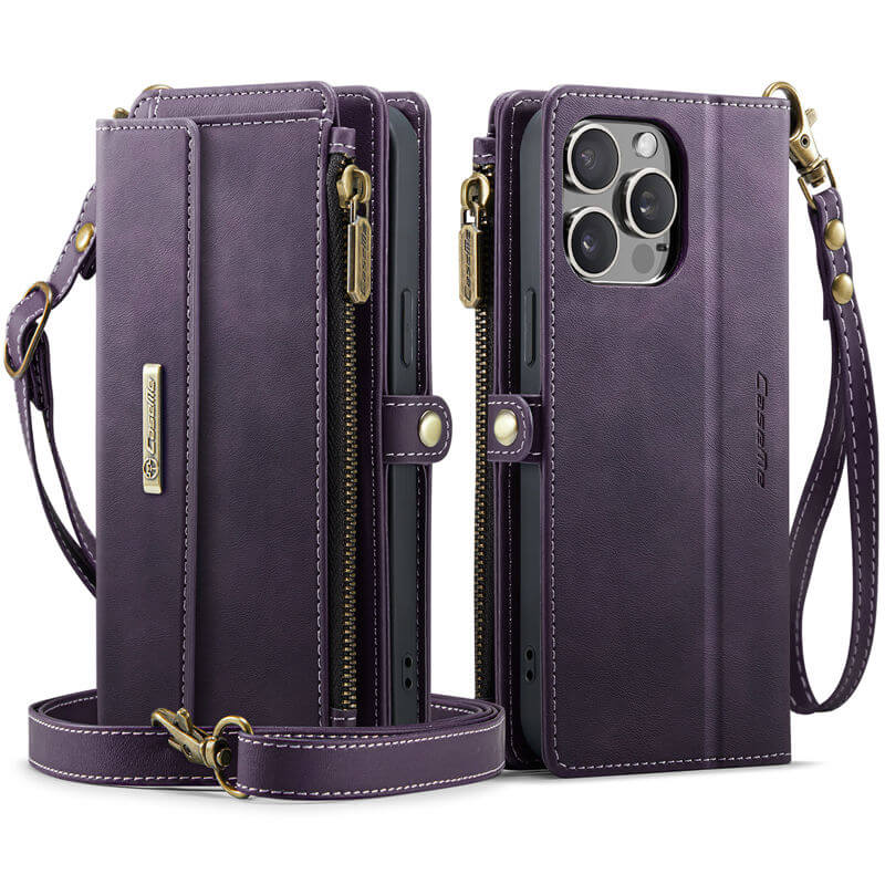 CaseMe iPhone 13 Pro Max Wallet Case – RFID Blocking, 9 Card Slots, Crossbody Strap & Wireless Charging