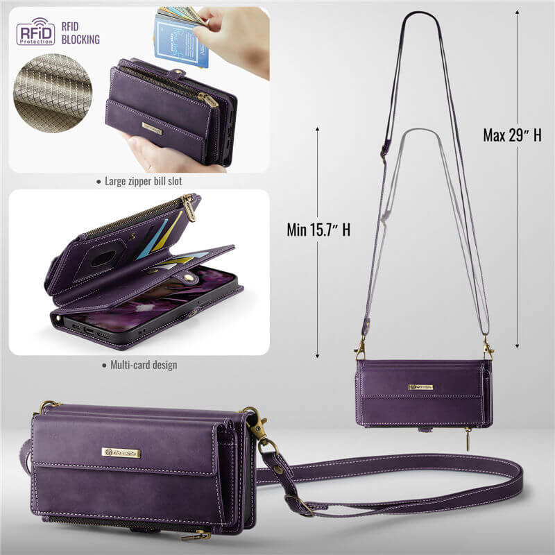 CaseMe iPhone 13 Pro Max Wallet Case – RFID Blocking, 9 Card Slots, Crossbody Strap & Wireless Charging