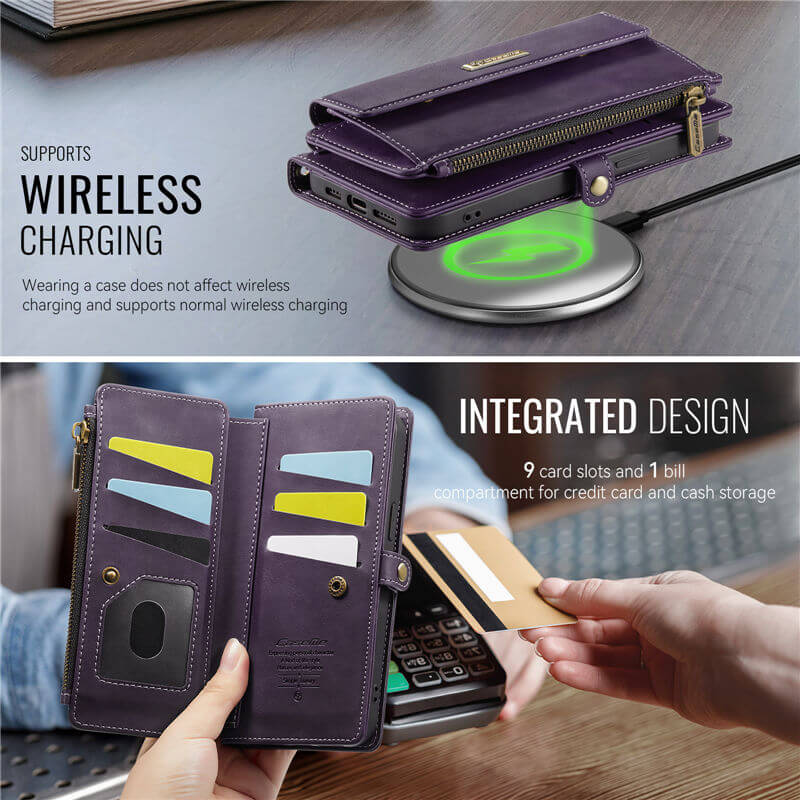 CaseMe iPhone 13 Pro Max Wallet Case – RFID Blocking, 9 Card Slots, Crossbody Strap & Wireless Charging