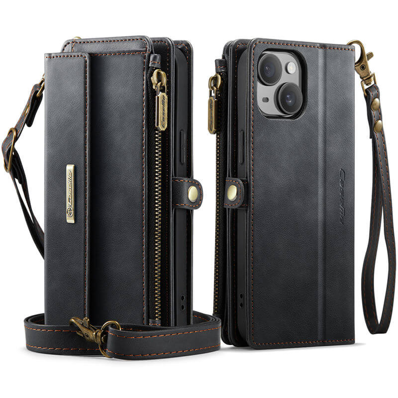 CaseMe iPhone 14 Wallet Case – RFID Blocking, 9 Card Slots, Crossbody Strap & Wireless Charging