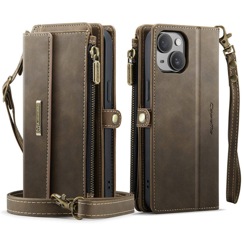 CaseMe iPhone 15 Wallet Case – RFID Blocking, 9 Card Slots, Crossbody Strap & Wireless Charging