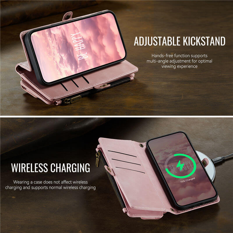 CaseMe iPhone 13 Wallet Case – RFID Blocking, 9 Card Slots, Crossbody Strap & Wireless Charging