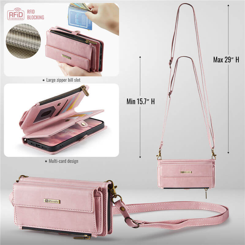 CaseMe iPhone 13 Wallet Case – RFID Blocking, 9 Card Slots, Crossbody Strap & Wireless Charging