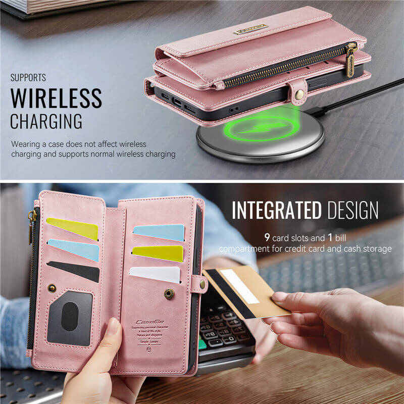 CaseMe iPhone 13 Wallet Case – RFID Blocking, 9 Card Slots, Crossbody Strap & Wireless Charging