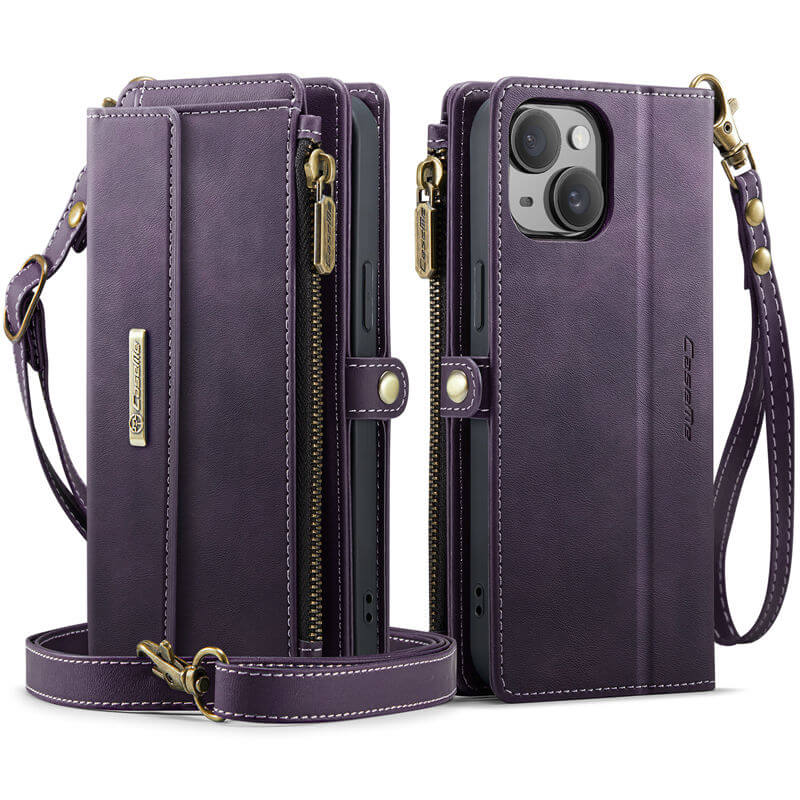 CaseMe iPhone 14 Plus Wallet Case – RFID Blocking, 9 Card Slots, Crossbody Strap & Wireless Charging