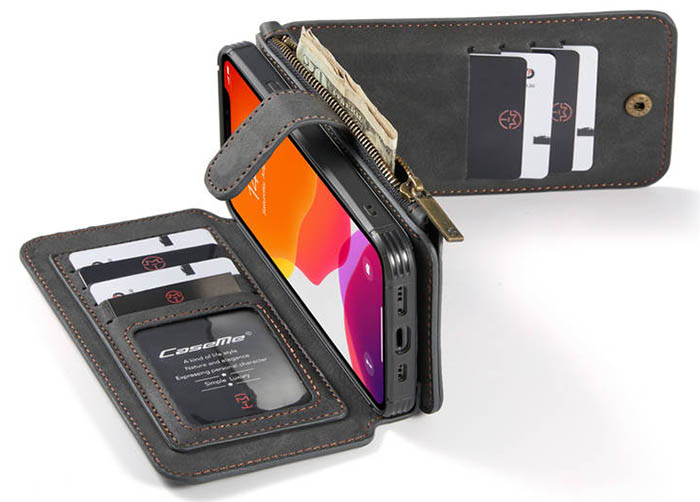 CaseMe iPhone 12 Mini Zipper Wallet Magnetic Detachable 2 in 1 Folio Flip Case