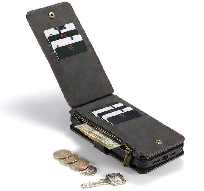 CaseMe iPhone 12 Mini Zipper Wallet Magnetic Detachable 2 in 1 Folio Flip Case