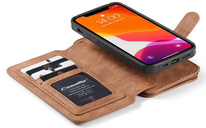 CaseMe iPhone 12 Zipper Wallet Magnetic Detachable 2 in 1 Folio Flip Case
