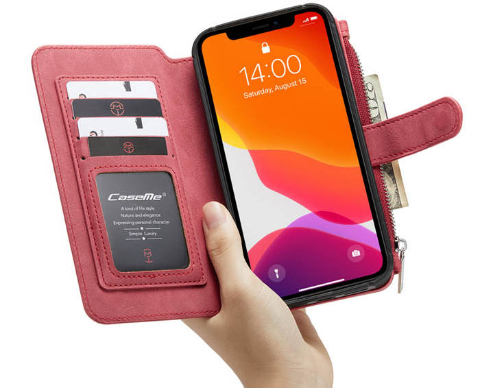 CaseMe iPhone 12 Zipper Wallet Magnetic Detachable 2 in 1 Folio Flip Case