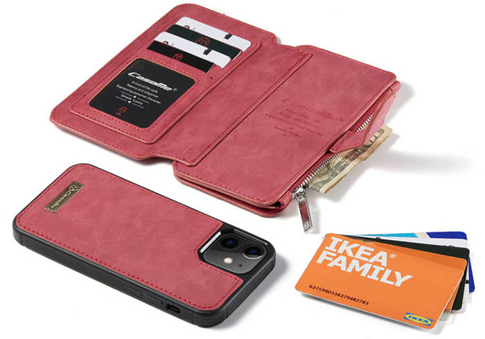 CaseMe iPhone 12 Zipper Wallet Magnetic Detachable 2 in 1 Folio Flip Case