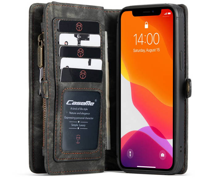 CaseMe iPhone 12 Max Zipper Wallet Magnetic Detachable 2 in 1 Case