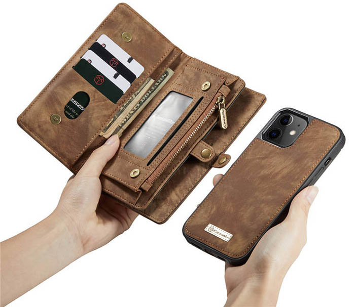 CaseMe iPhone 12 Mini Zipper Wallet Magnetic Detachable 2 in 1 Case