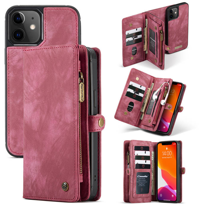 CaseMe iPhone 12 Max Zipper Wallet Detachable 2 in 1 Case Red