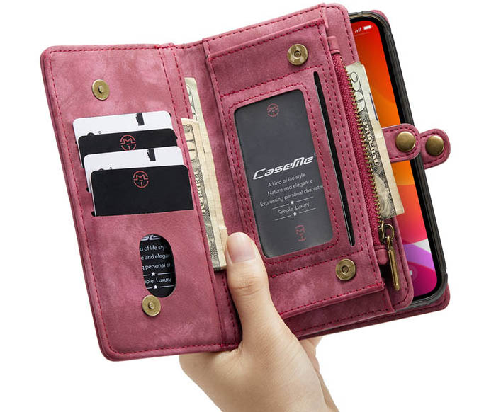 CaseMe iPhone 12 Max Zipper Wallet Magnetic Detachable 2 in 1 Case