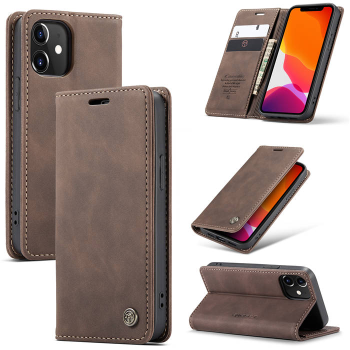 CaseMe iPhone 12 Mini Wallet Kickstand Magnetic Flip Case Coffee - Click Image to Close