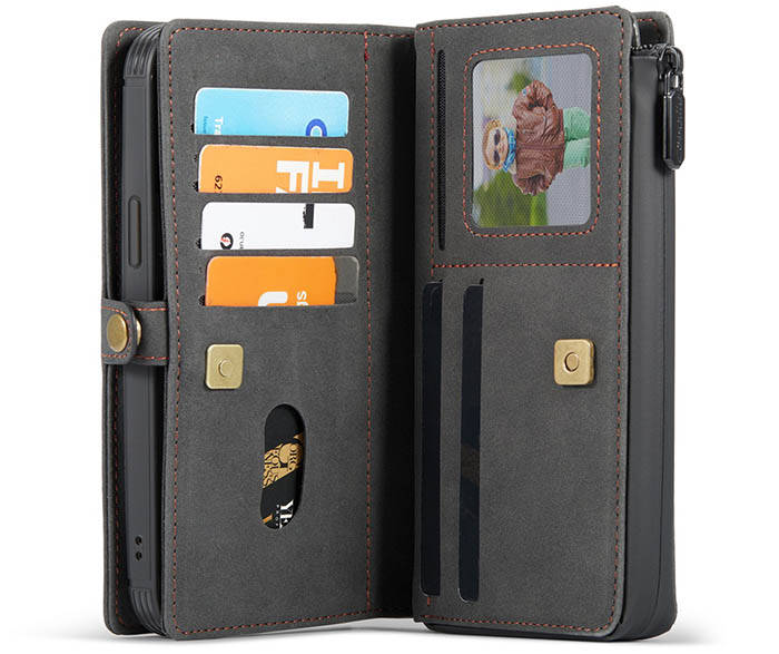 CaseMe iPhone 12 Vintage Multi-Functional Zipper Wallet Magnetic Detachable 2 in 1 Folio Case