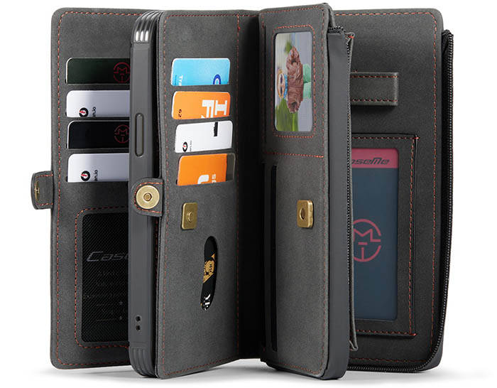 CaseMe iPhone 12 Vintage Multi-Functional Zipper Wallet Magnetic Detachable 2 in 1 Folio Case