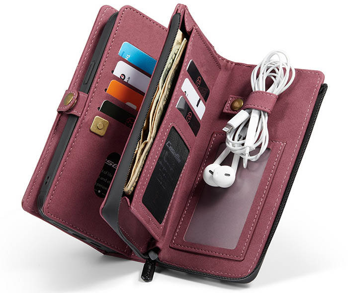 CaseMe iPhone 12 Vintage Multi-Functional Zipper Wallet Magnetic Detachable 2 in 1 Folio Case