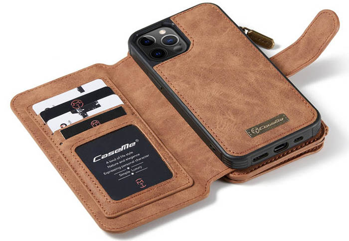 CaseMe iPhone 12 Pro Max Zipper Wallet Magnetic Detachable 2 in 1 Folio Flip Case