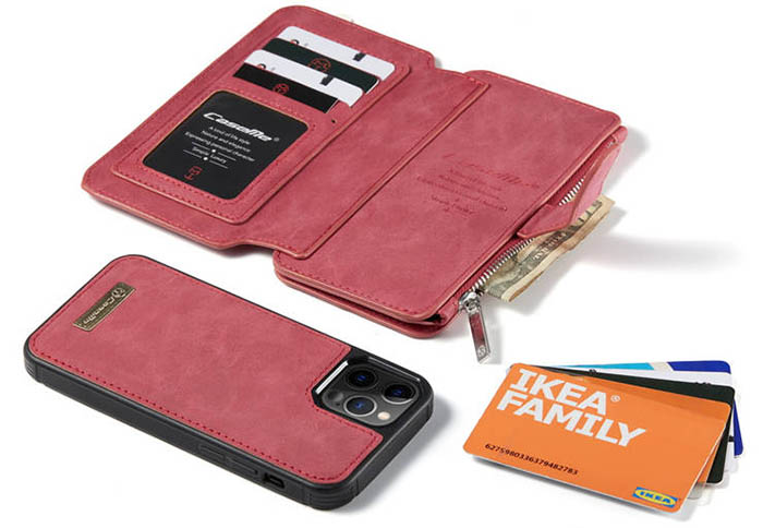 CaseMe iPhone 12 Pro Zipper Wallet Magnetic Detachable 2 in 1 Folio Flip Case