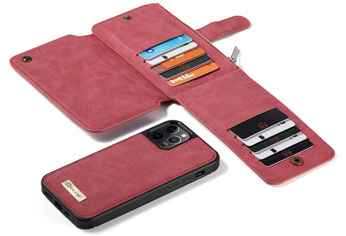 CaseMe iPhone 12 Pro Zipper Wallet Magnetic Detachable 2 in 1 Folio Flip Case