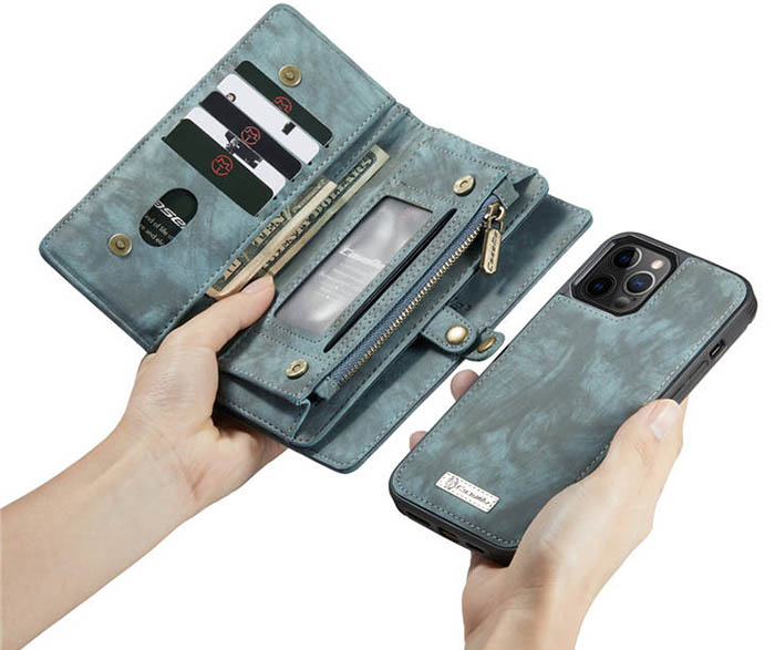 CaseMe iPhone 12 Pro Zipper Wallet Magnetic Detachable 2 in 1 Case
