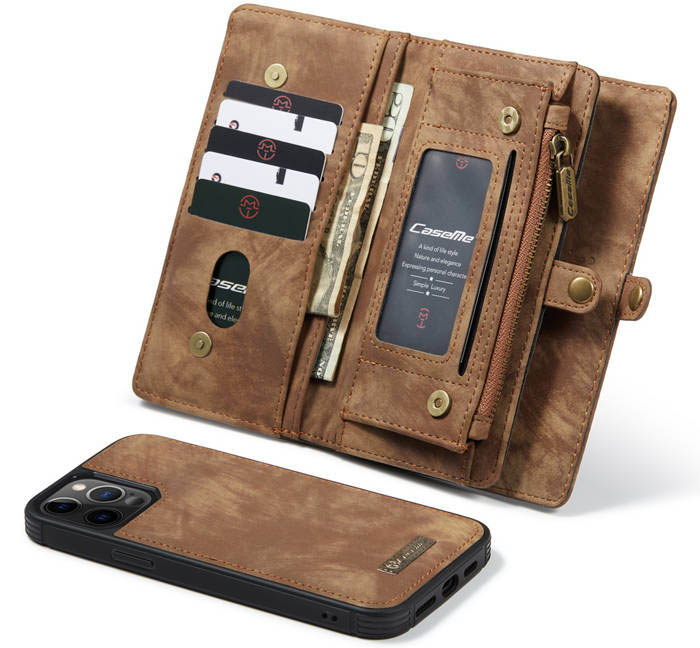 CaseMe iPhone 12 Pro Zipper Wallet Magnetic Detachable 2 in 1 Case
