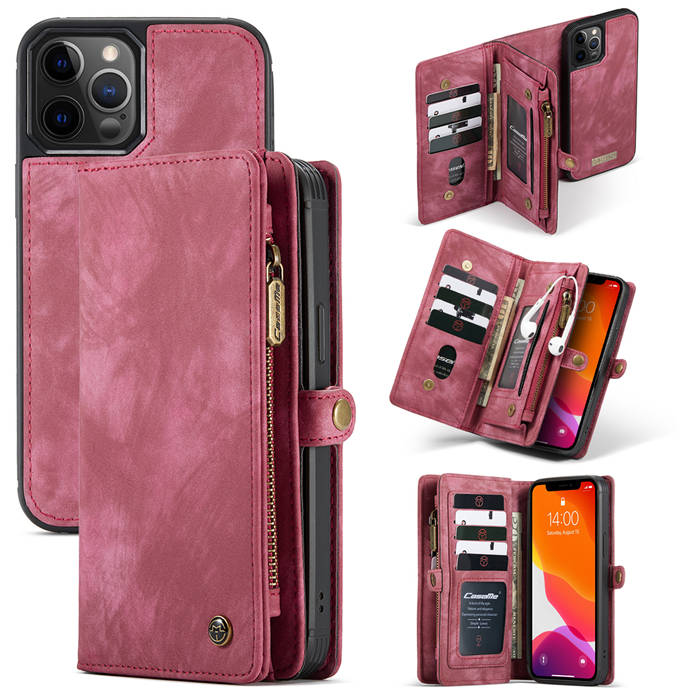 CaseMe iPhone 12 Pro Max Zipper Wallet Detachable Case Red