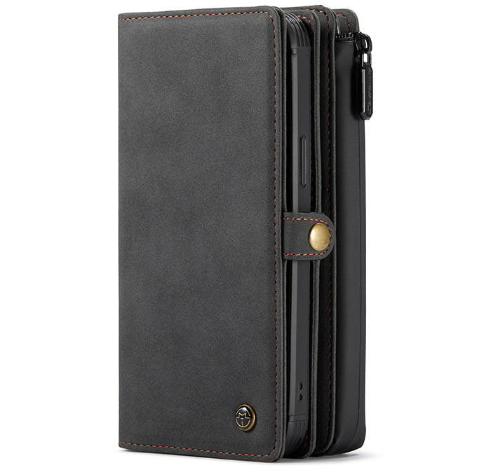 CaseMe iPhone 12 Pro Max Vintage Multi-Functional Zipper Wallet Magnetic Detachable 2 in 1 Folio Case