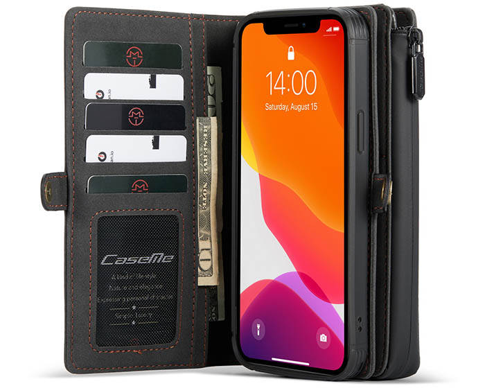 CaseMe iPhone 12 Pro Max Vintage Multi-Functional Zipper Wallet Magnetic Detachable 2 in 1 Folio Case