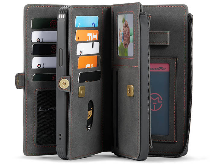 CaseMe iPhone 12 Pro Max Vintage Multi-Functional Zipper Wallet Magnetic Detachable 2 in 1 Folio Case